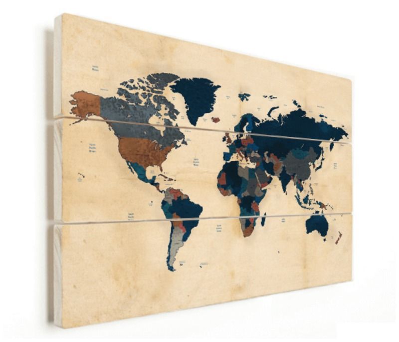 De wereldkaart, de nieuwe trend voor aan de wand hout